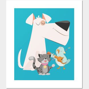 Cute Animal Band with Terrier, Cat and Bird Posters and Art